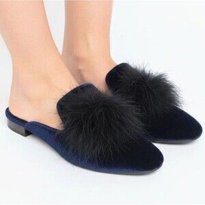 SOLE SOCIETY Shoes Velvet Feather Loafers Pointed Toe Flats Blue Women Size 8.5